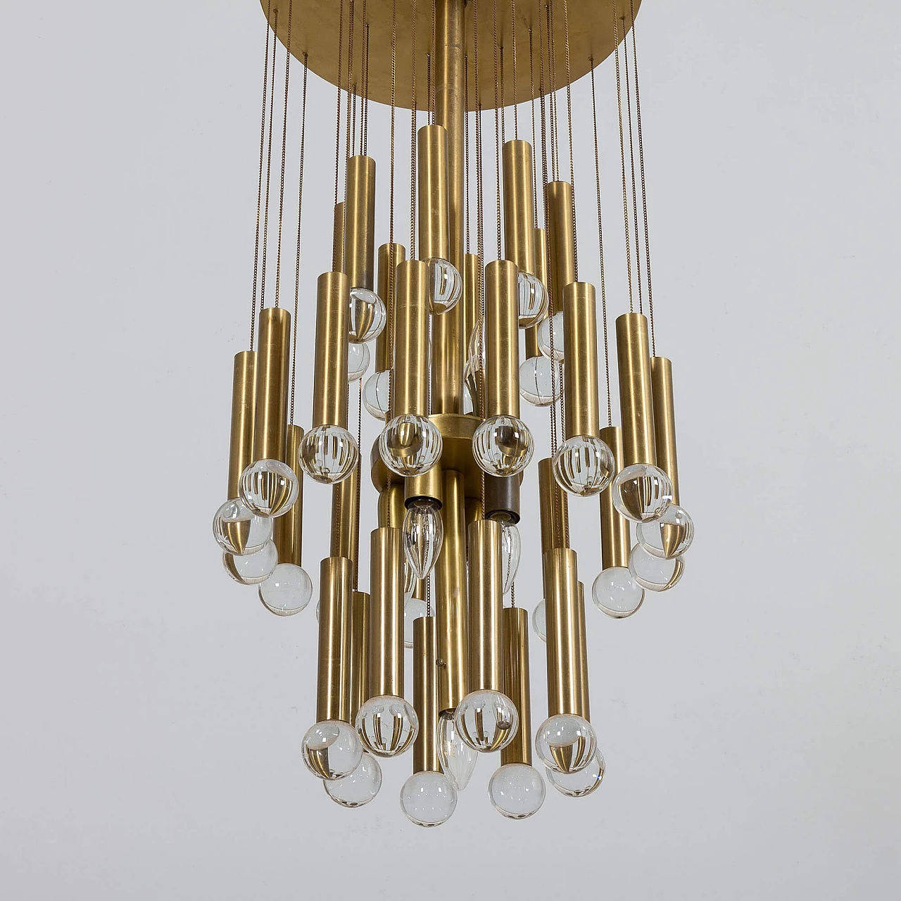 Brass chandelier with crystal globes, 1970s 4