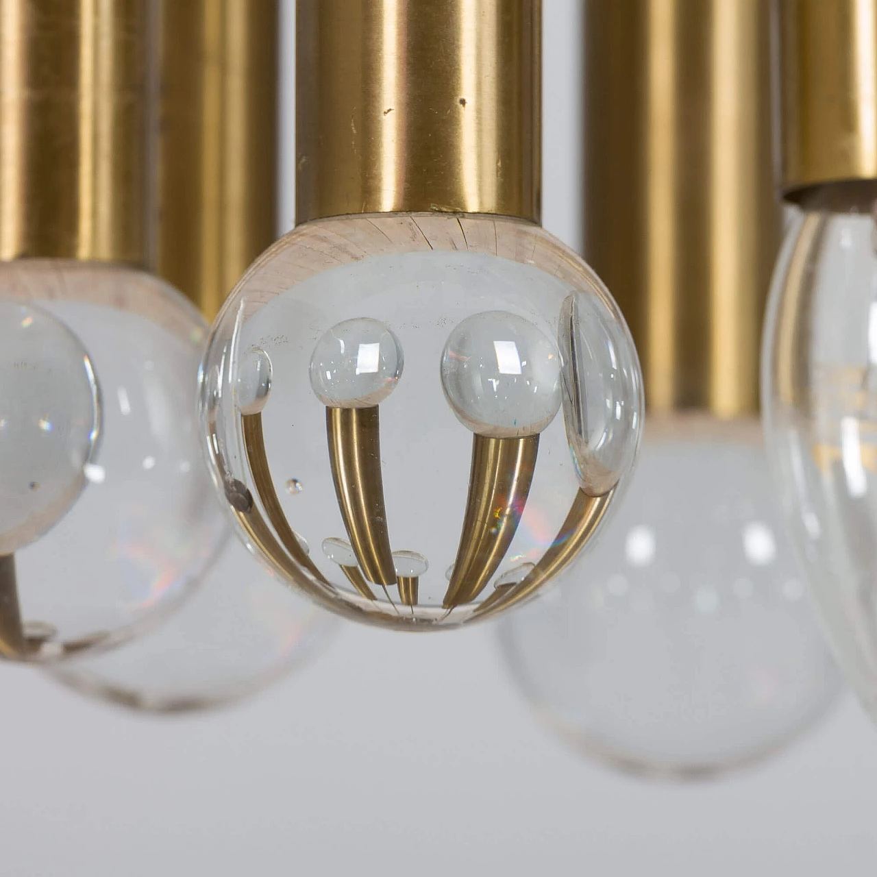 Brass chandelier with crystal globes, 1970s 5