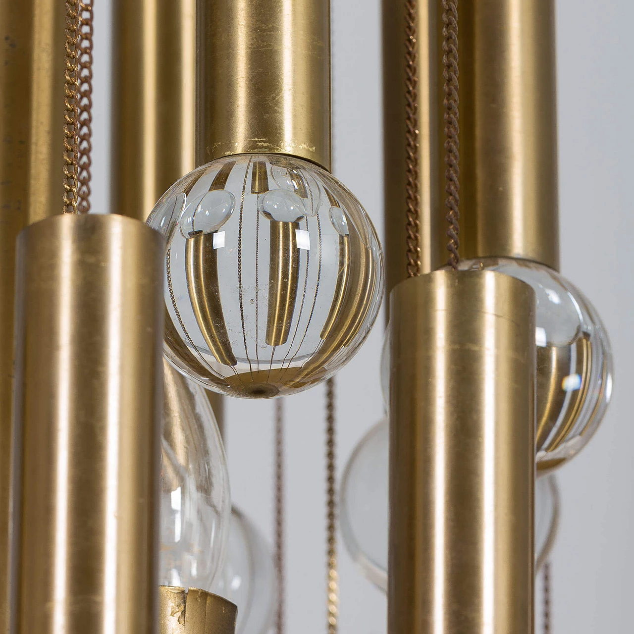 Brass chandelier with crystal globes, 1970s 6