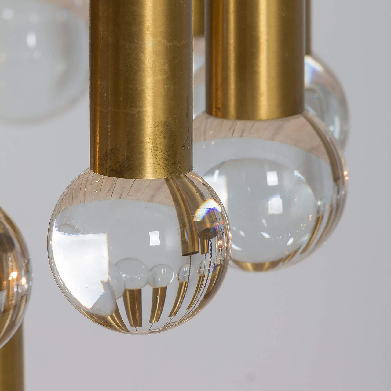 Brass chandelier with crystal globes, 1970s 16