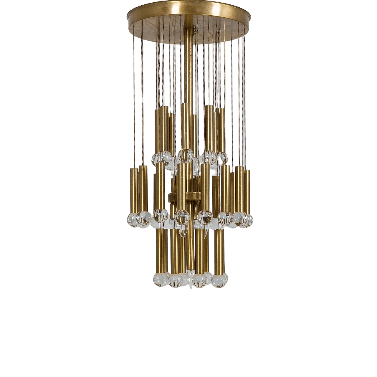 Brass chandelier with crystal globes, 1970s 17