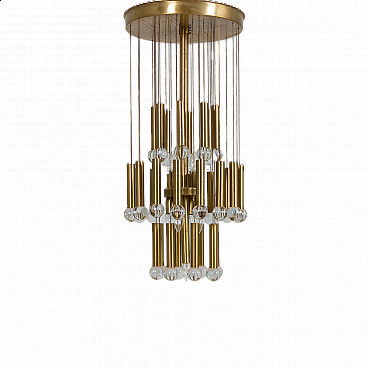 Brass chandelier with crystal globes, 1970s