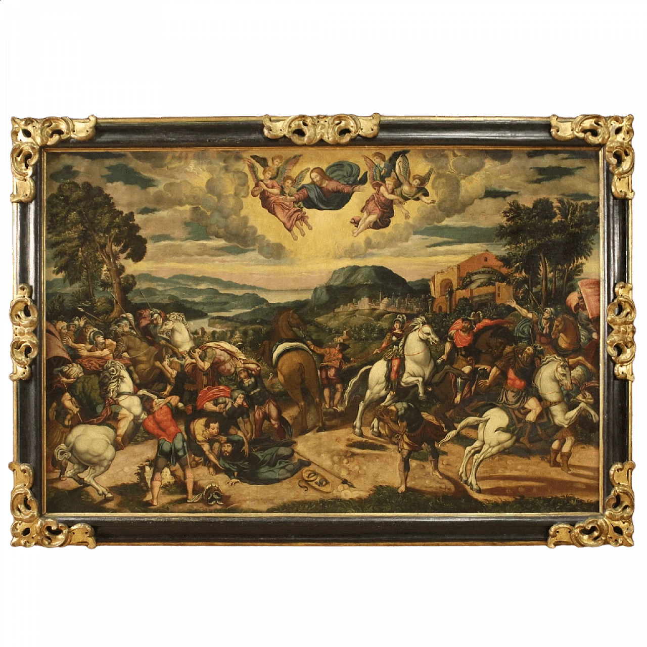 Oil on canvas The Conversion of St. Paul with wooden frame, 17th century 13