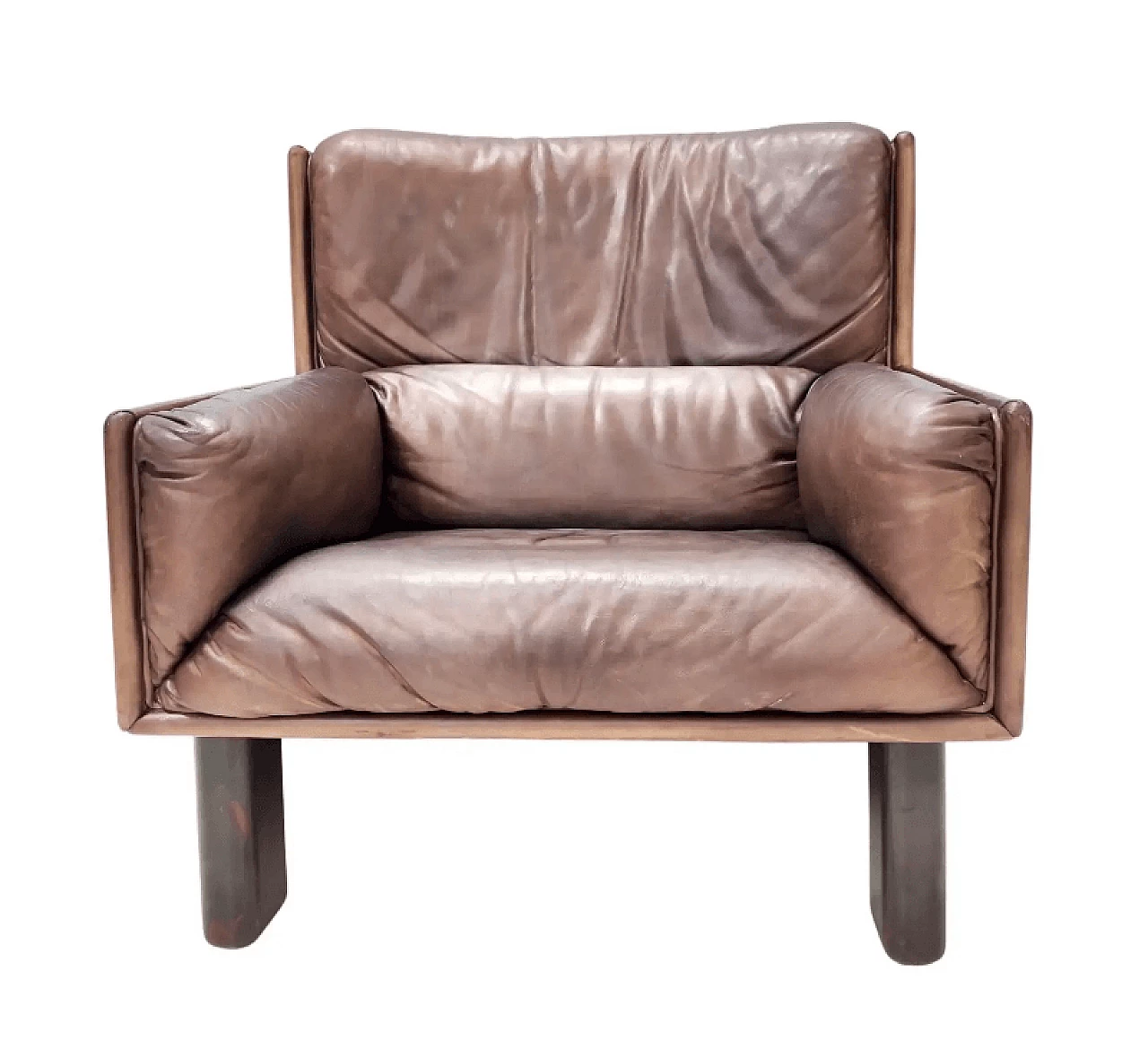 Poltrona in pelle marrone, anni '70 1