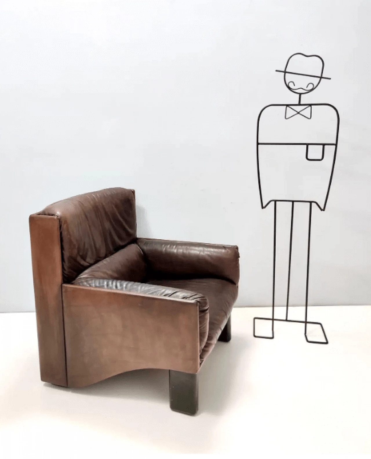 Poltrona in pelle marrone, anni '70 3