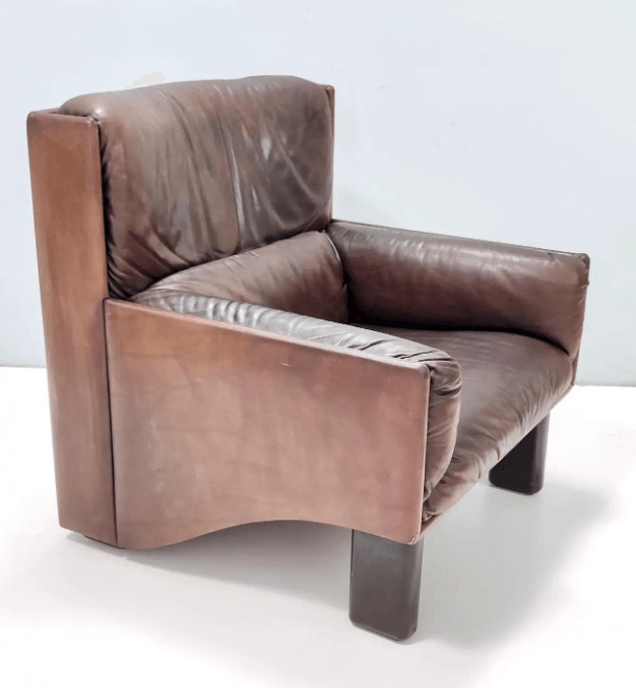Poltrona in pelle marrone, anni '70 4