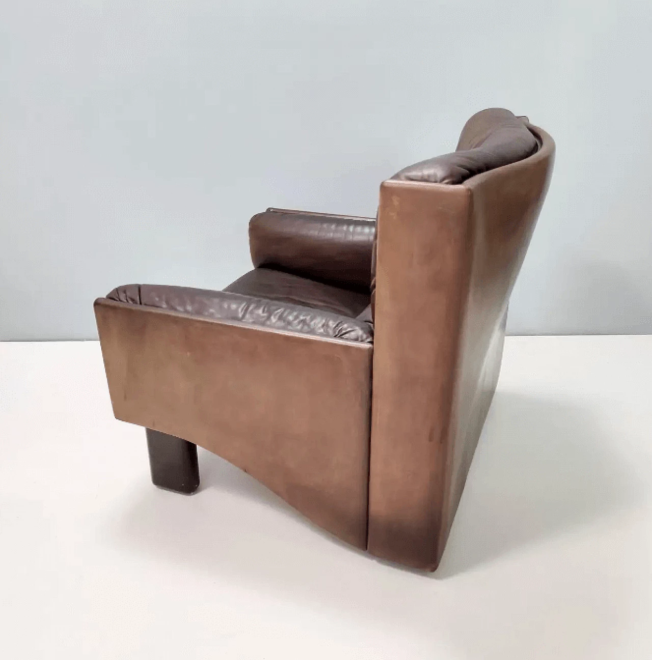 Poltrona in pelle marrone, anni '70 7