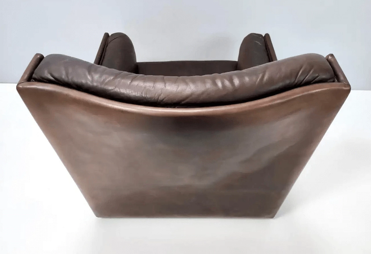 Poltrona in pelle marrone, anni '70 10