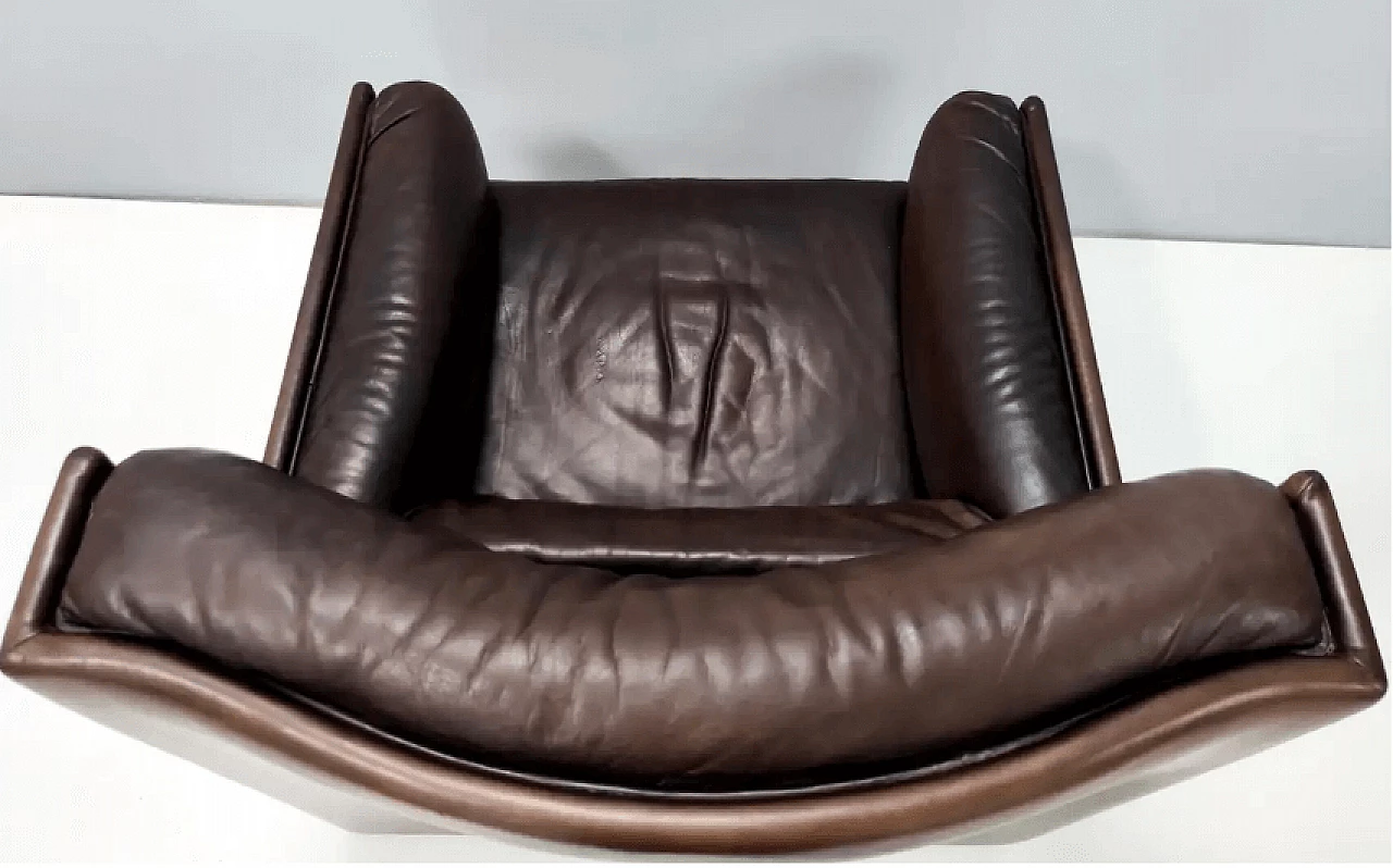 Poltrona in pelle marrone, anni '70 11