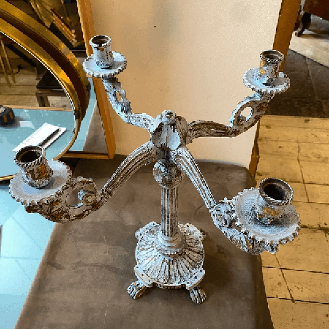 Sicilian wooden candelabra in Louis Philippe style, late 19th century 2