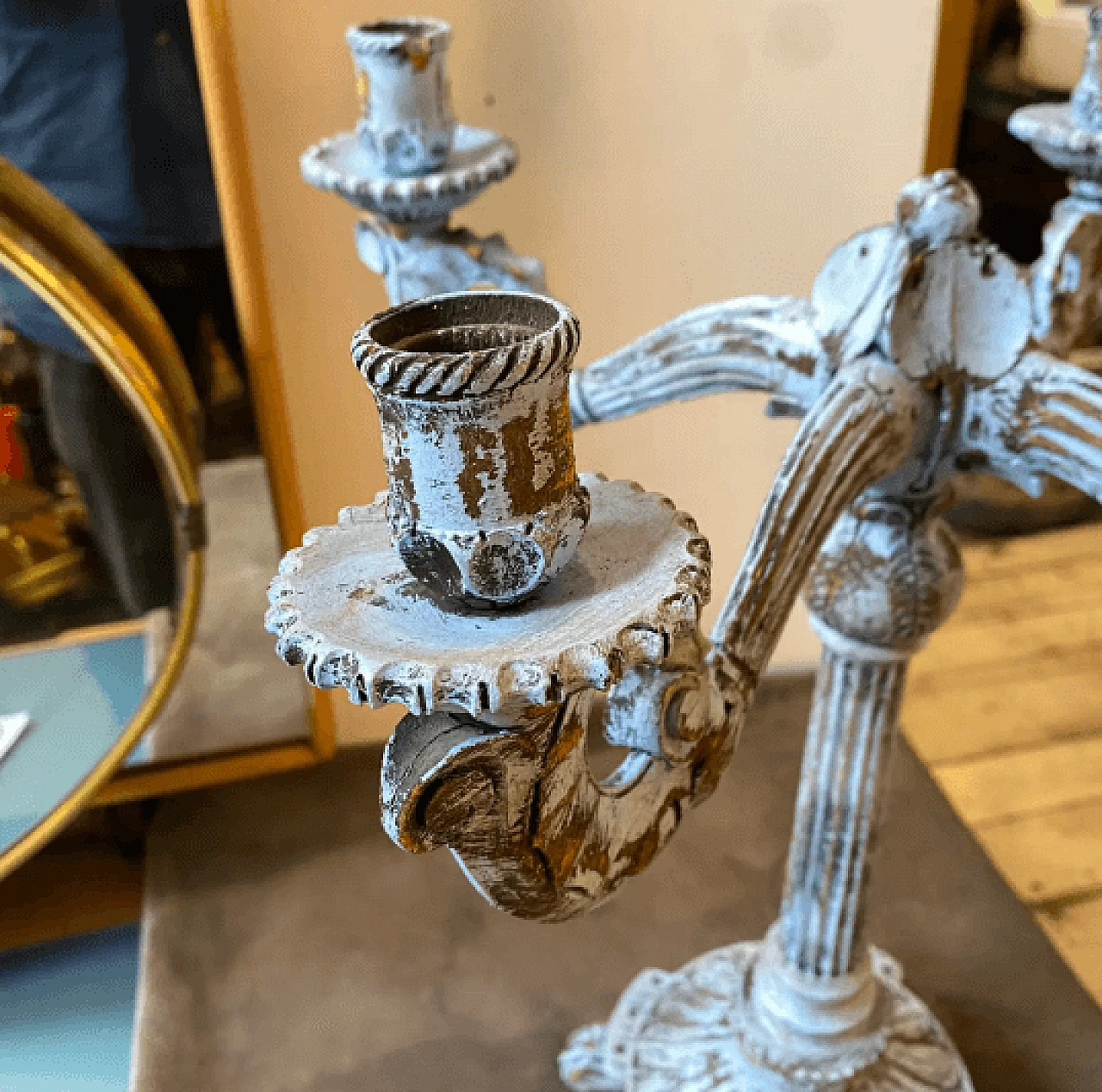 Sicilian wooden candelabra in Louis Philippe style, late 19th century 5