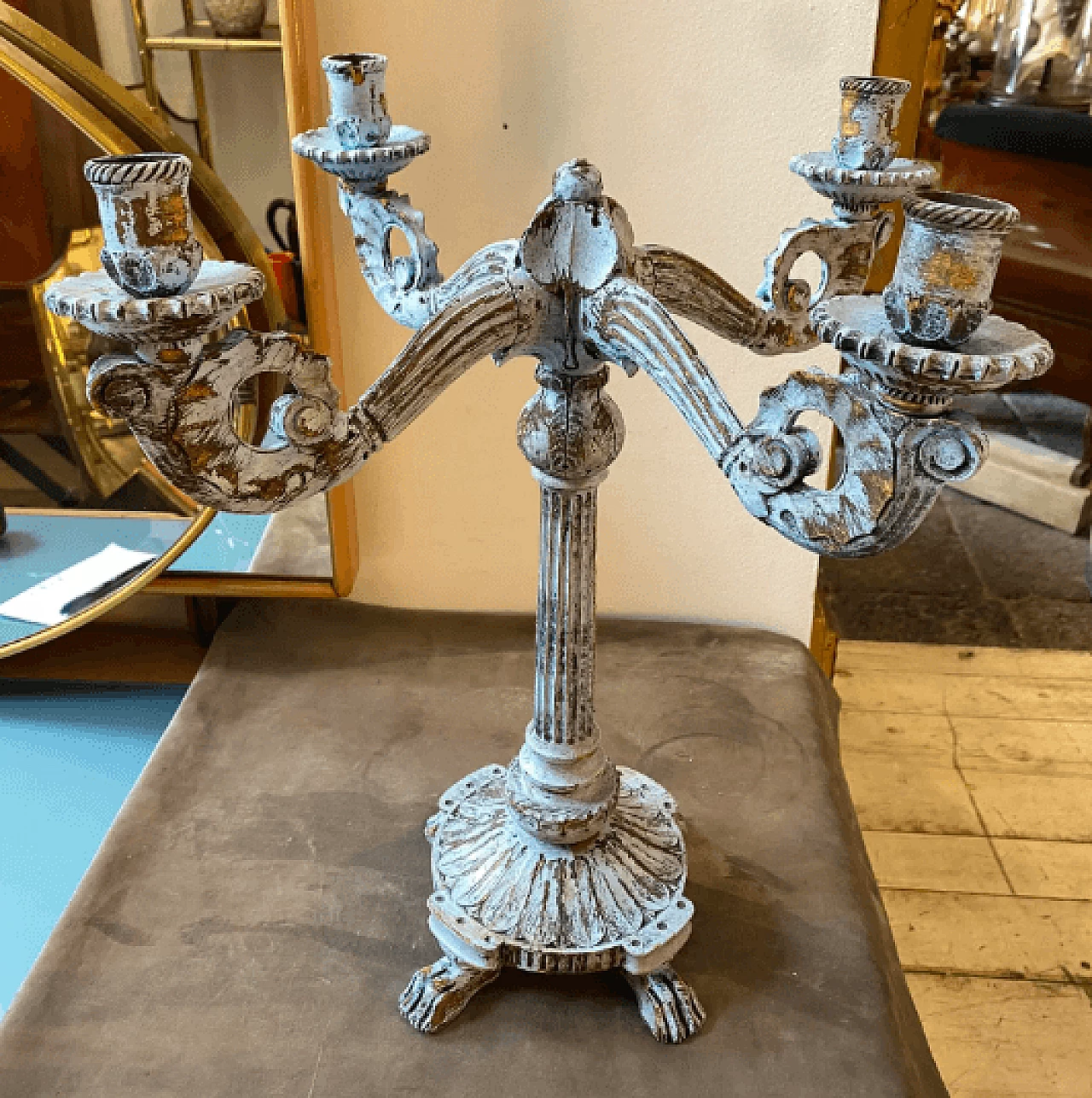 Sicilian wooden candelabra in Louis Philippe style, late 19th century 7