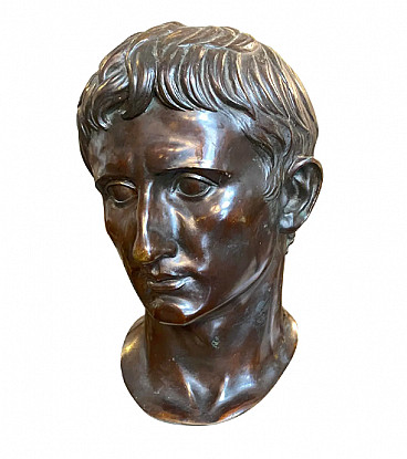 Bronze head of Augustus with marble base, late 19th century