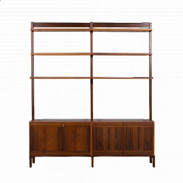 Scandinavian rosewood wall cabinet with 2 cabinets and 6 shelves, 1960s