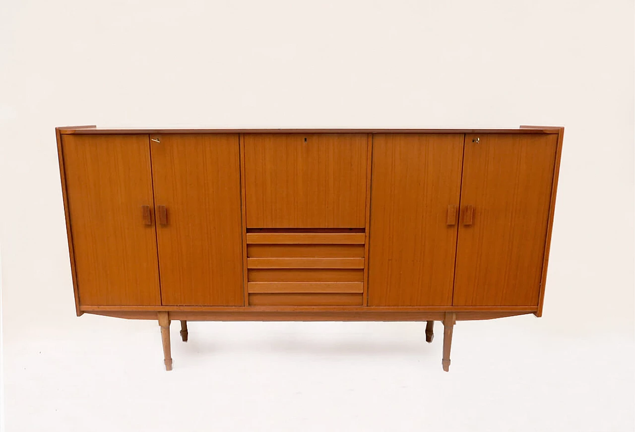 Wooden sideboard with drop-leaf door, 1960s 1