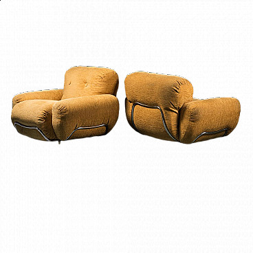 Pair of fabric and chrome tubular armchairs, 1970s
