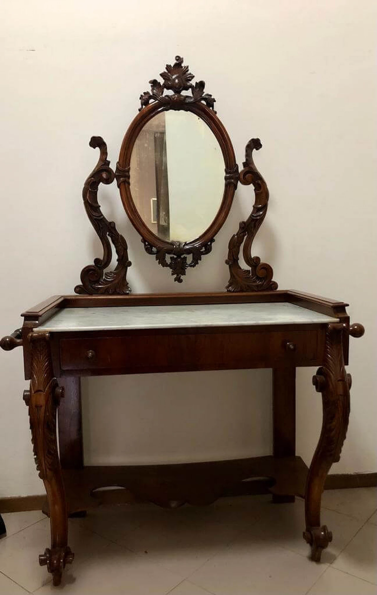 Walnut dressing table with marble top, 19th century 1