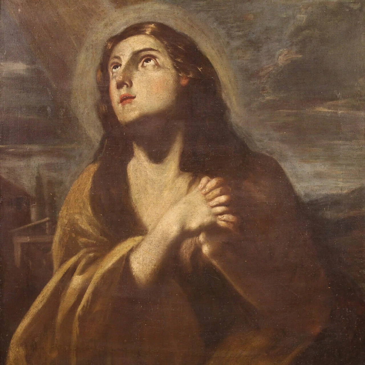 Maddalena, dipinto olio su tela con cornice dorata, tardo '600 1