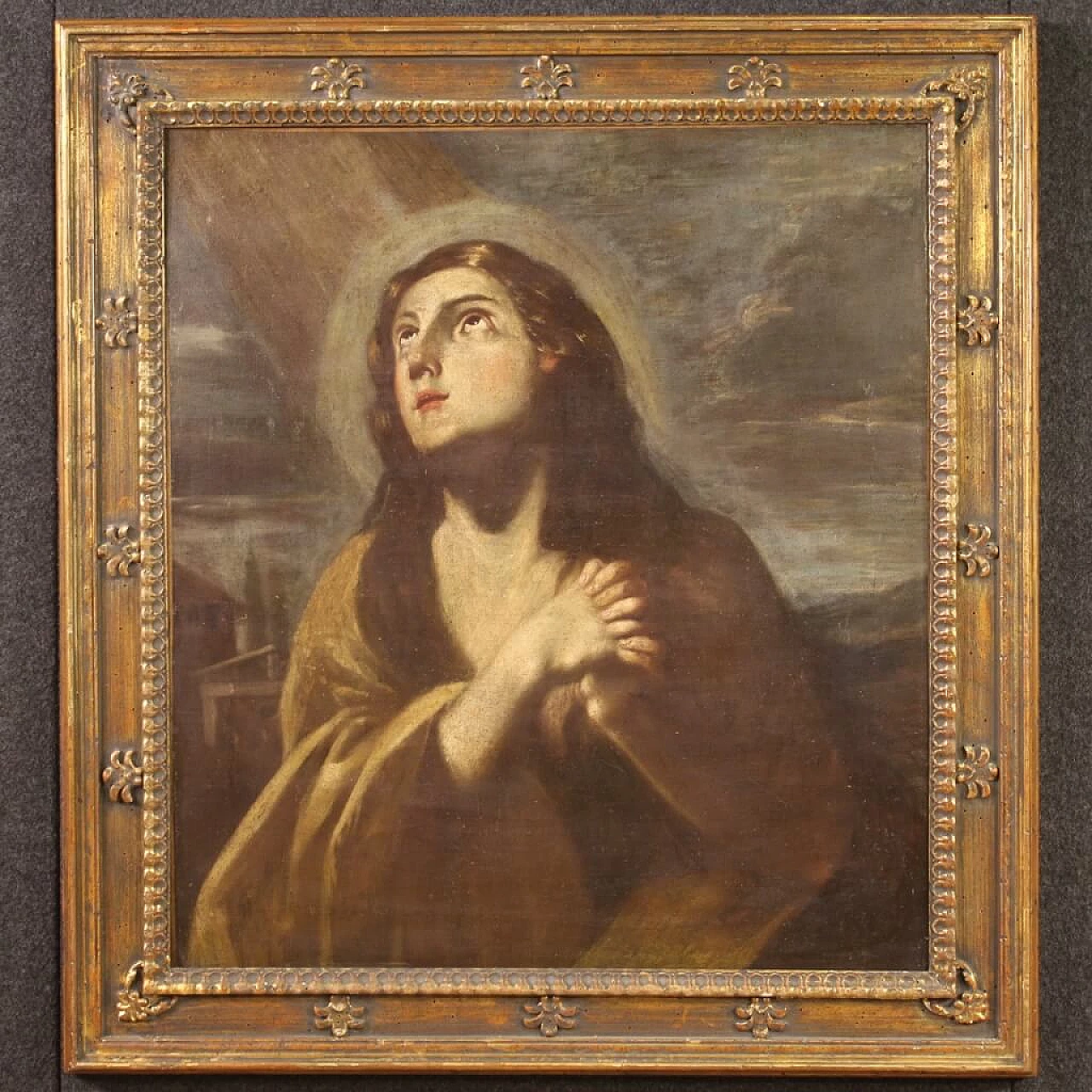 Maddalena, dipinto olio su tela con cornice dorata, tardo '600 2