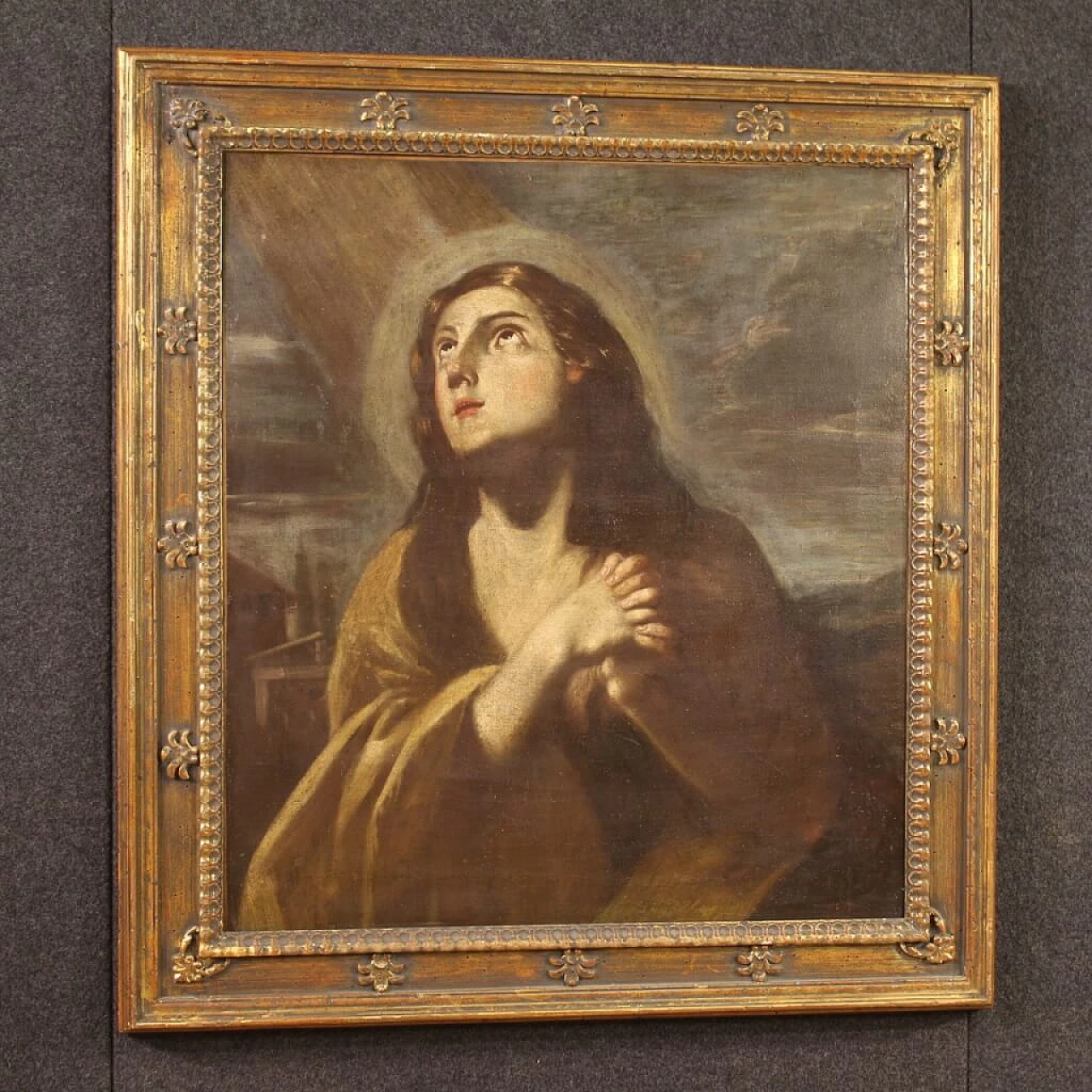Maddalena, dipinto olio su tela con cornice dorata, tardo '600 9