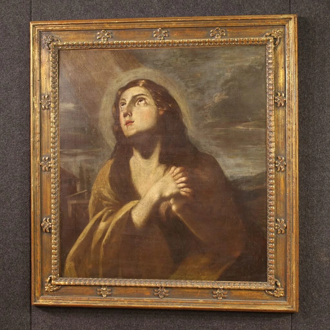 Maddalena, dipinto olio su tela con cornice dorata, tardo '600 10