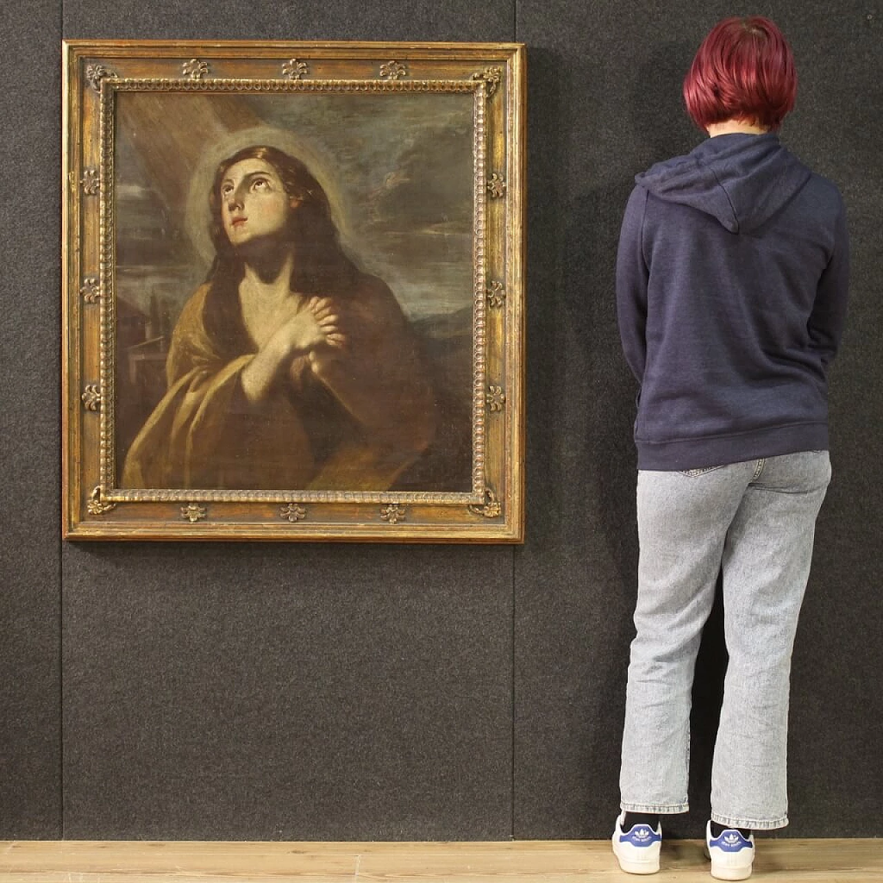 Maddalena, dipinto olio su tela con cornice dorata, tardo '600 12