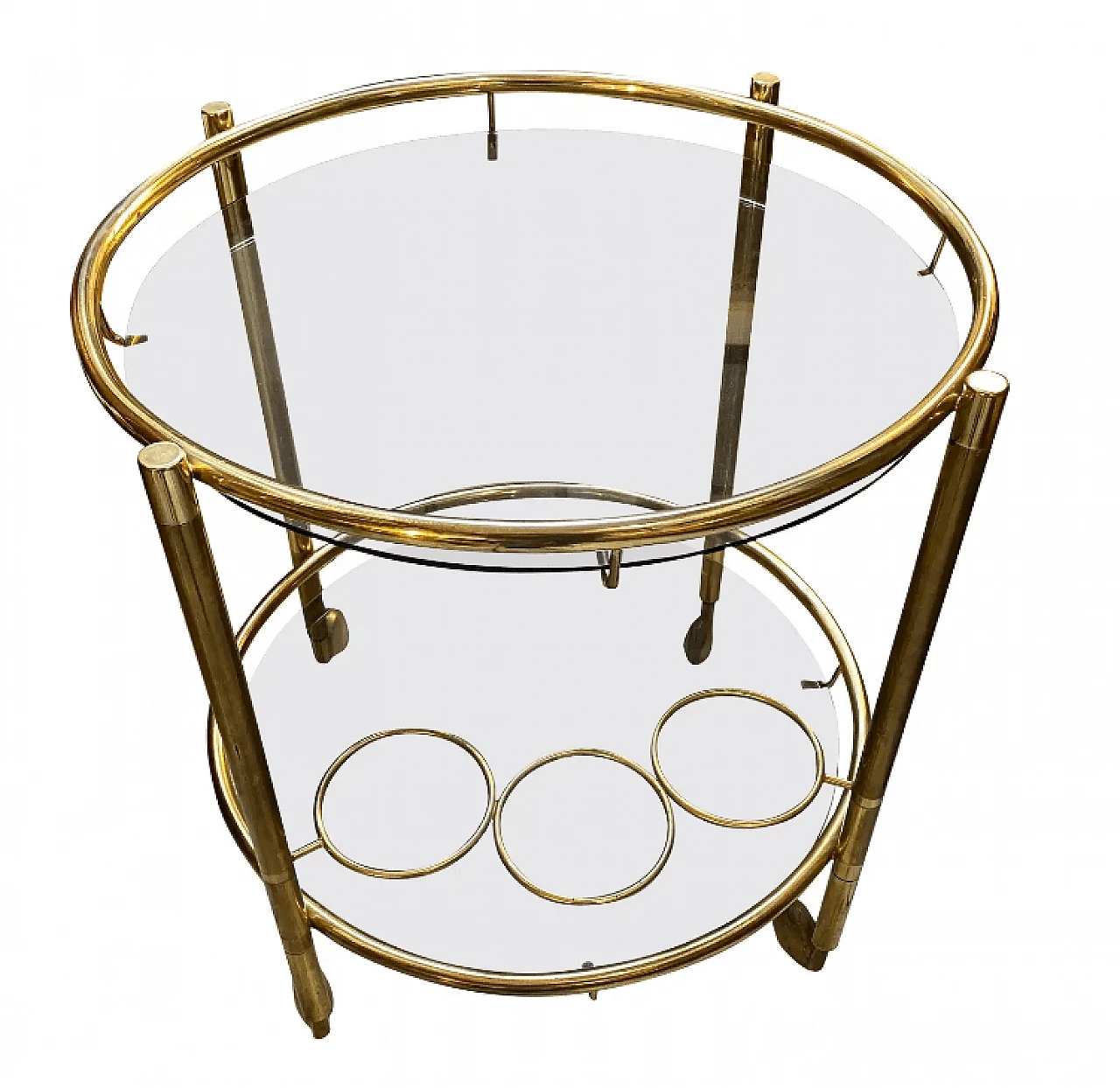Round brass and smoked glass bar cart, 1970s 1