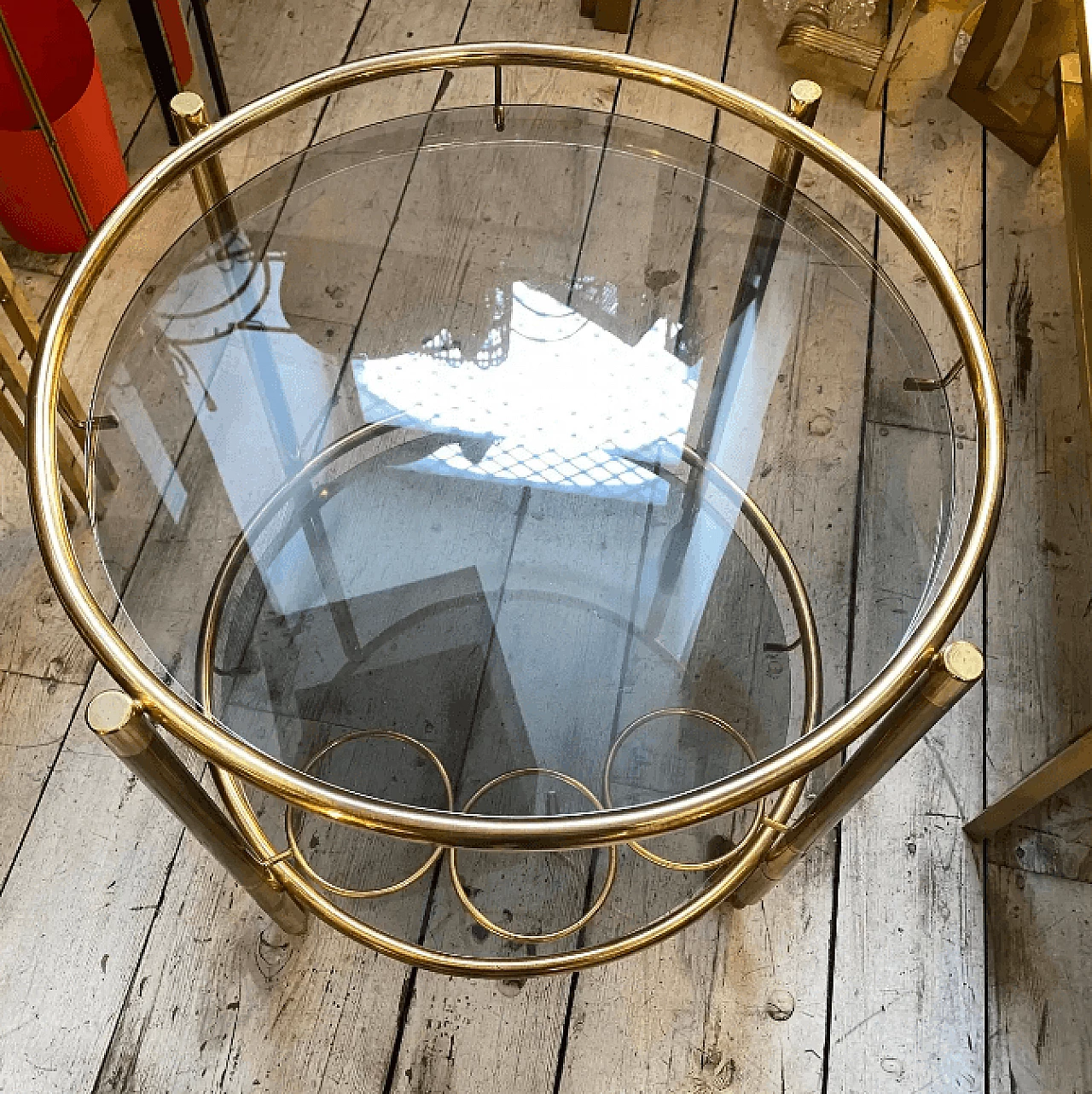 Round brass and smoked glass bar cart, 1970s 2