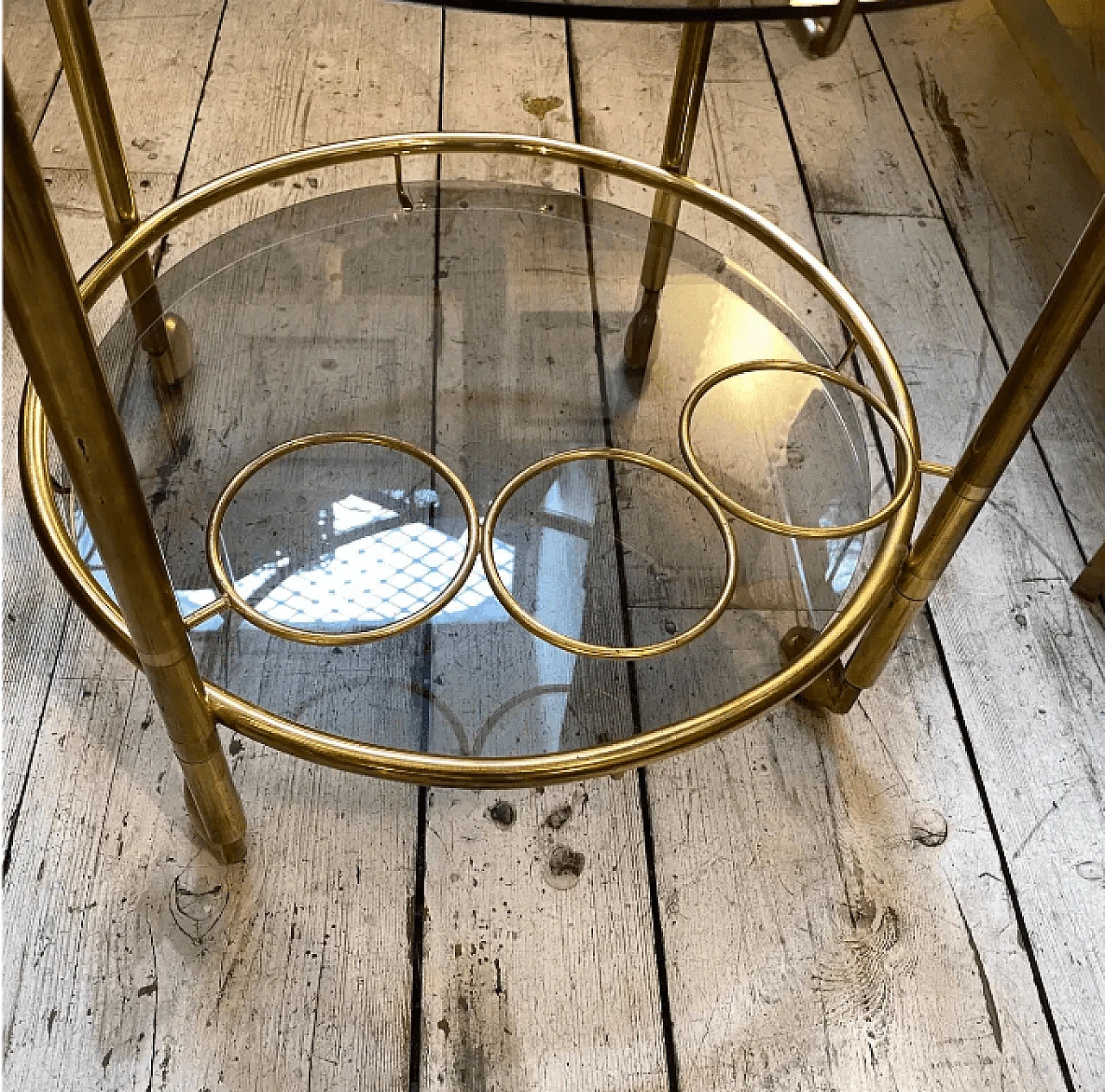 Round brass and smoked glass bar cart, 1970s 3