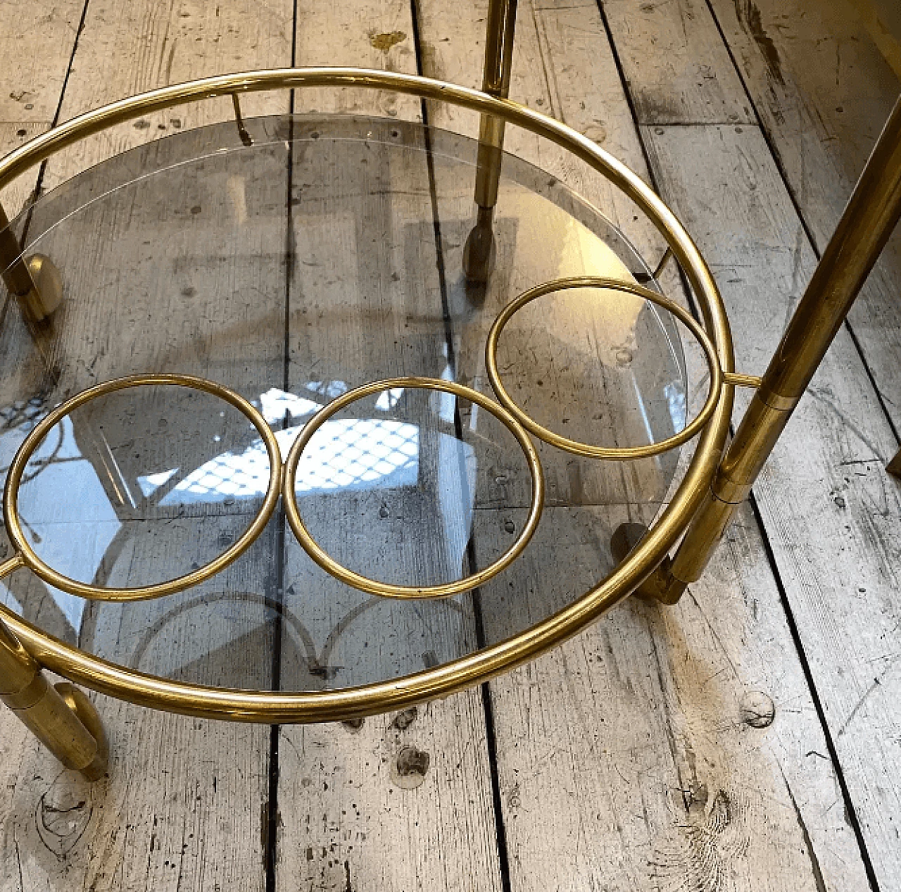 Round brass and smoked glass bar cart, 1970s 4