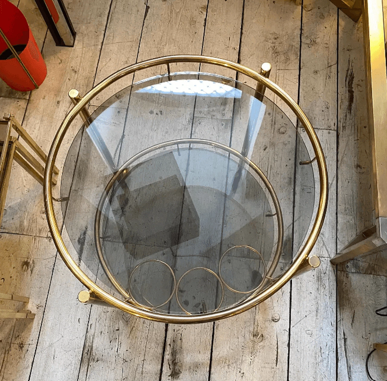 Round brass and smoked glass bar cart, 1970s 5