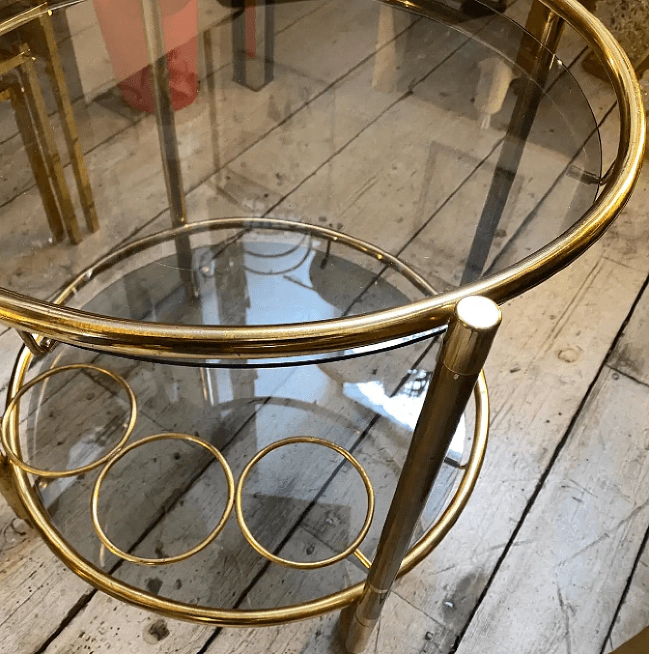 Round brass and smoked glass bar cart, 1970s 6