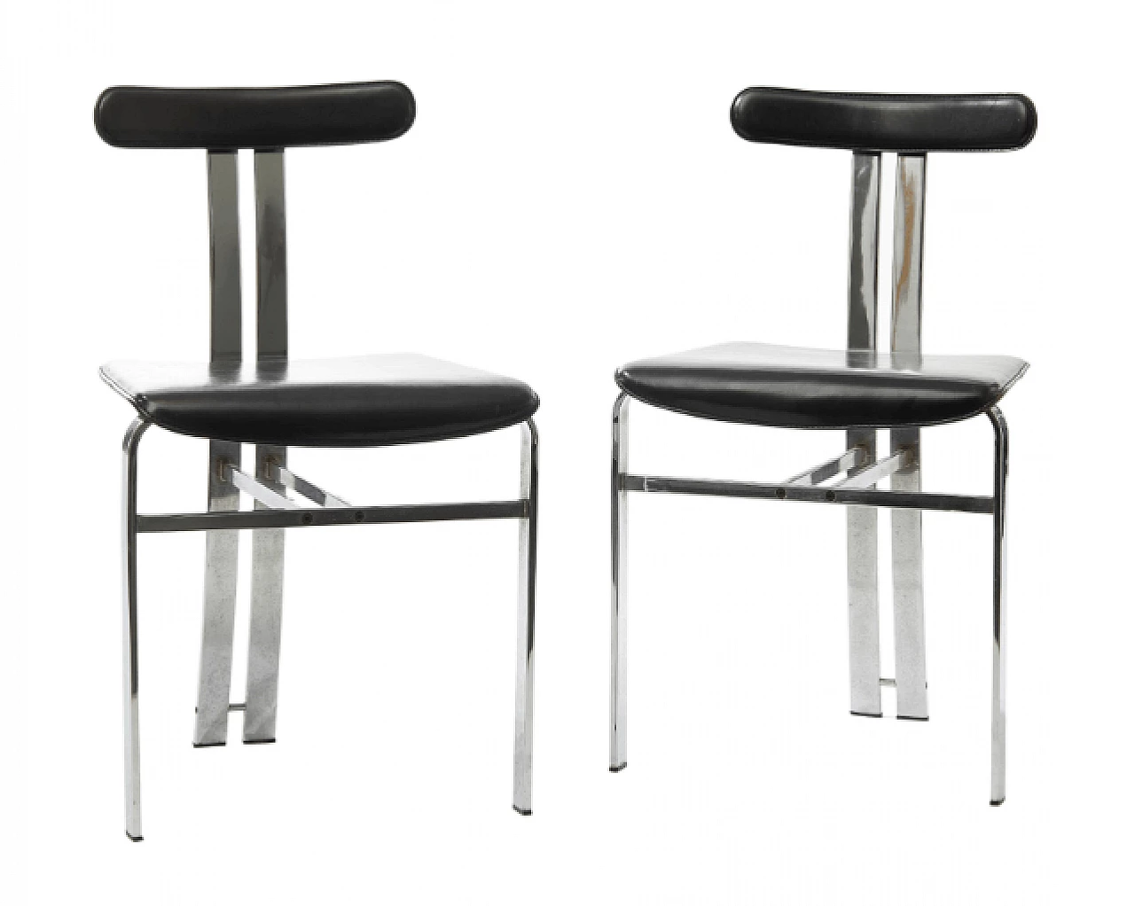 Coppia di sedie in metallo e pelle, anni '70 1