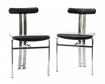 Pair of  chairs in metal and leather, 1970s