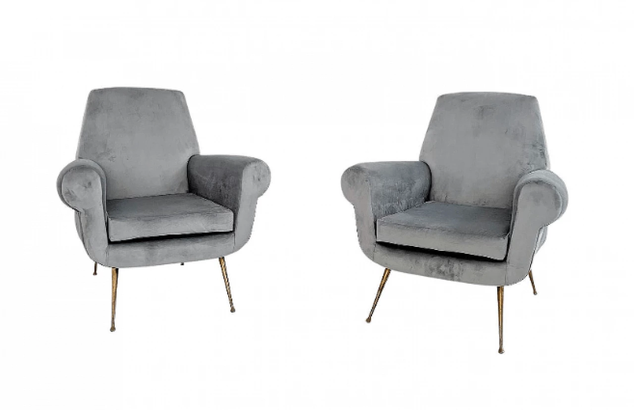 Pair of armchairs in velvet by Gigi Radice for Minotti, 1950s 1