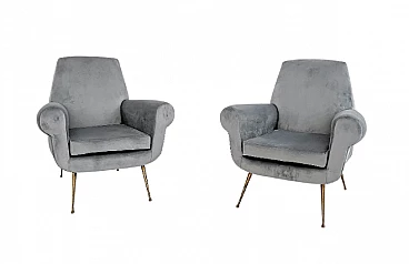 Pair of armchairs in velvet by Gigi Radice for Minotti, 1950s