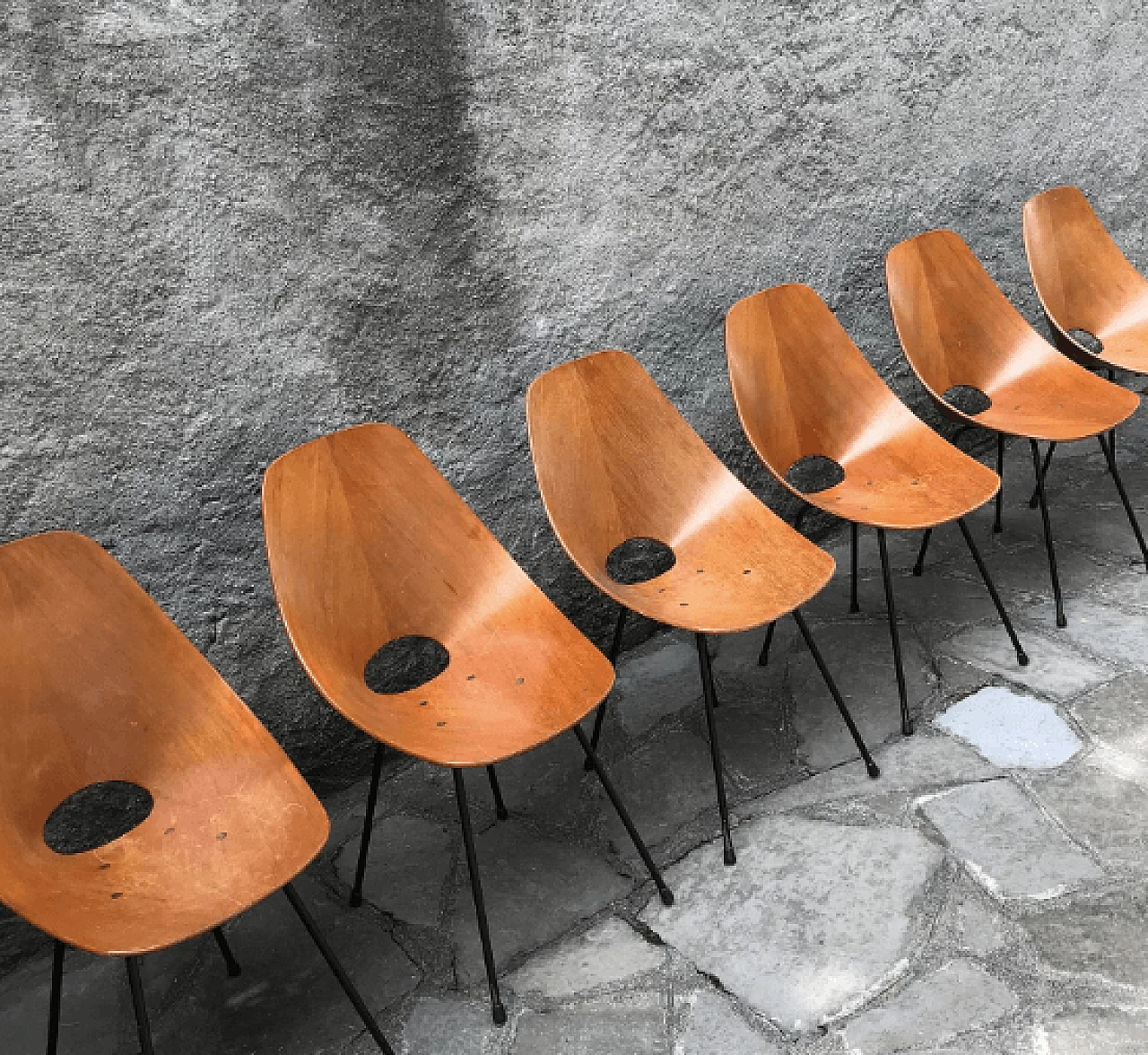 6 Medea chairs in wooden by Vittorio Nobili for Tagliabue, 1956 6