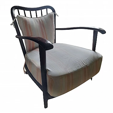 Dark wood upholstered armchair, 1950s