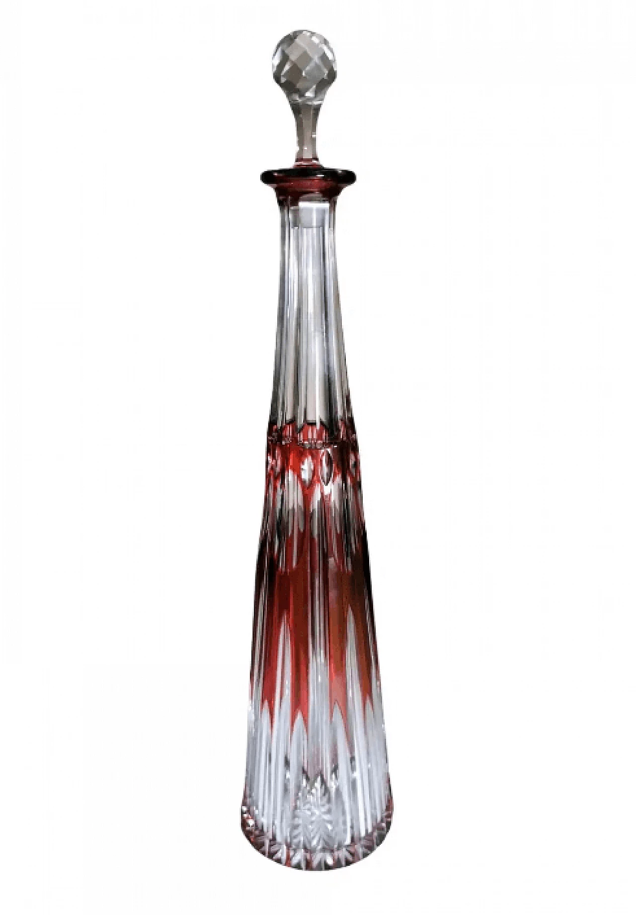 Bottiglia francese in stile Luigi XVI in cristallo rosso molato e intagliato a mano, anni '30 1