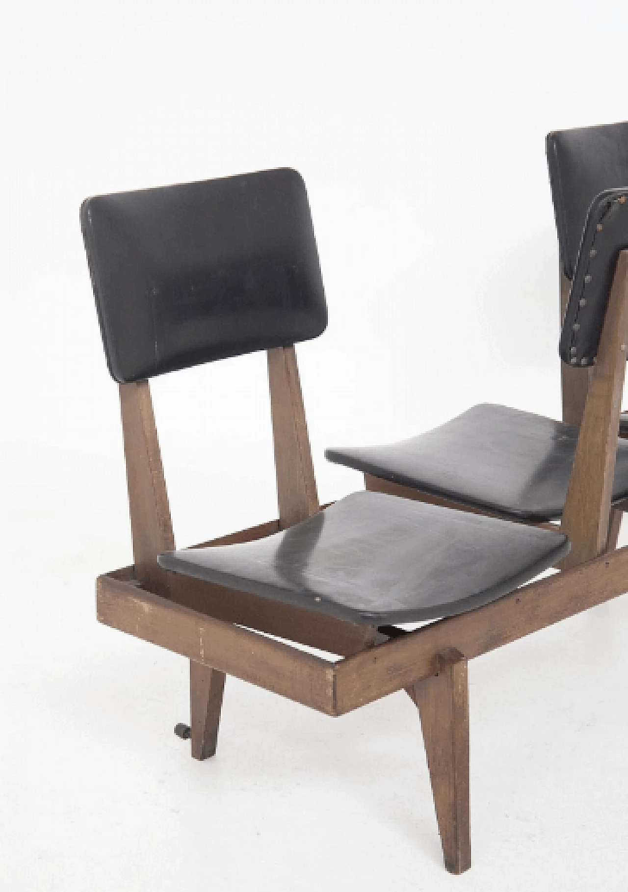 Multidirectional bench in wooden with leather seats, 1950s 2