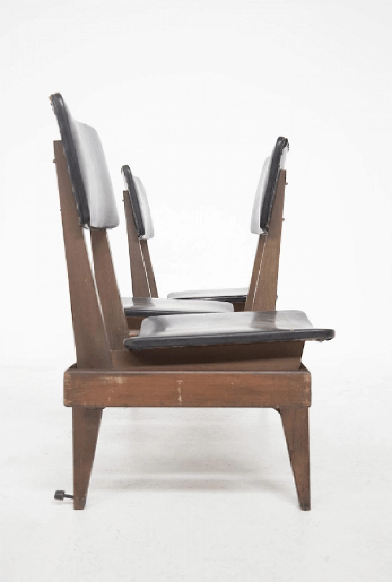 Multidirectional bench in wooden with leather seats, 1950s 3