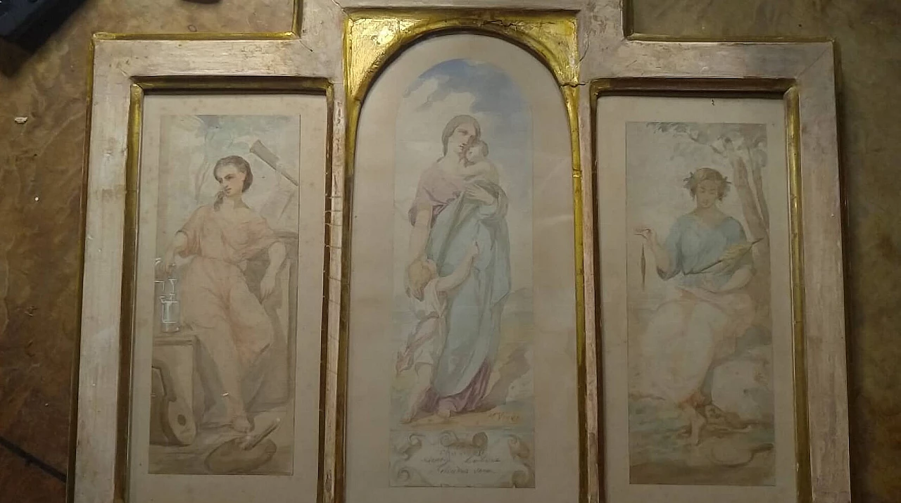 Triptych of watercolours by Viger on laid paper, 19th century 1