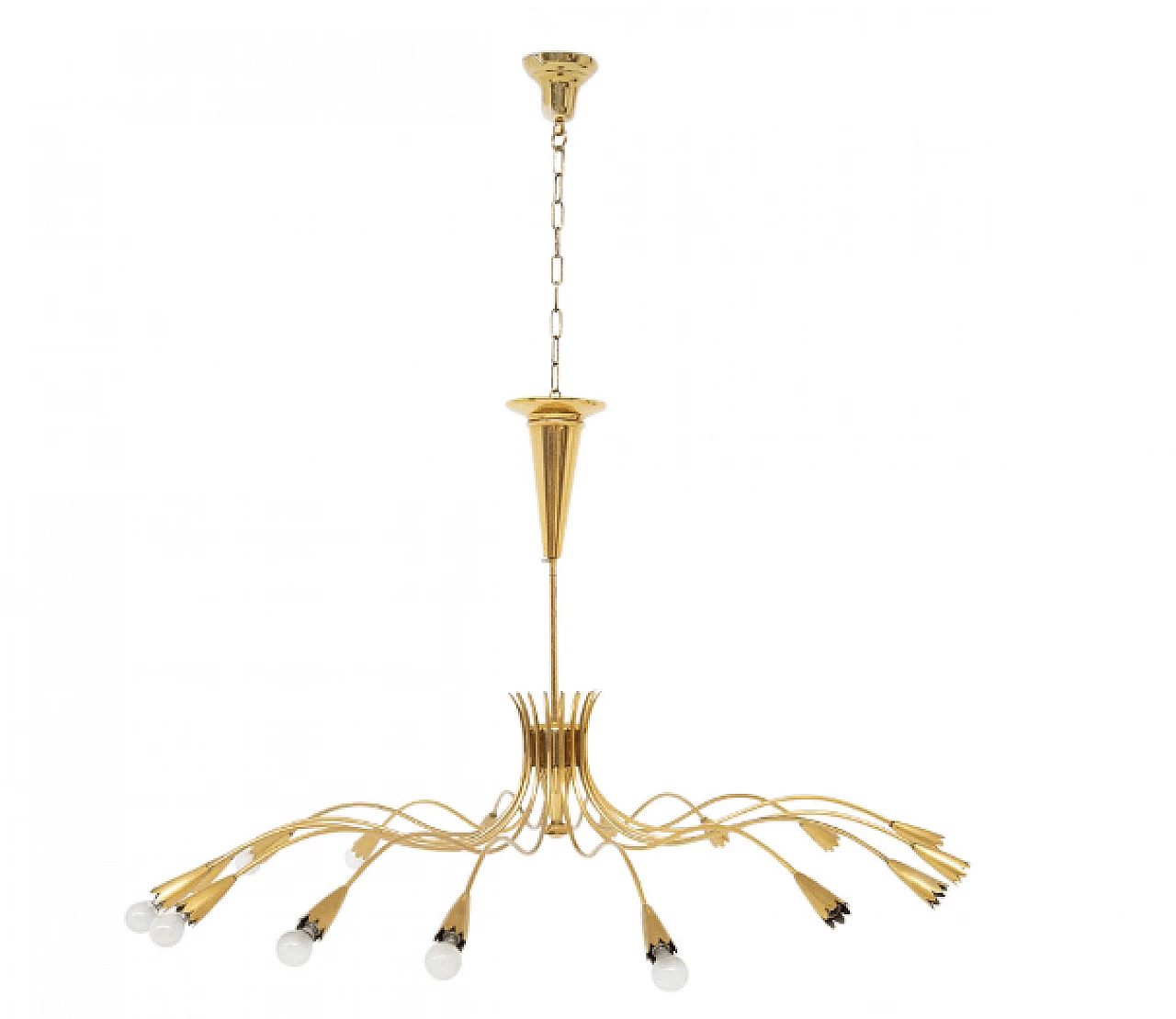Lampadario in ottone dorato di Oscar Torlasco per Lumi, anni '50 1