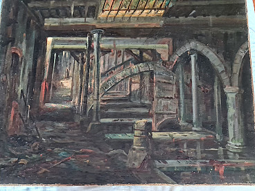 Oil painting on canvas depicting an industrial plant, late 19th century