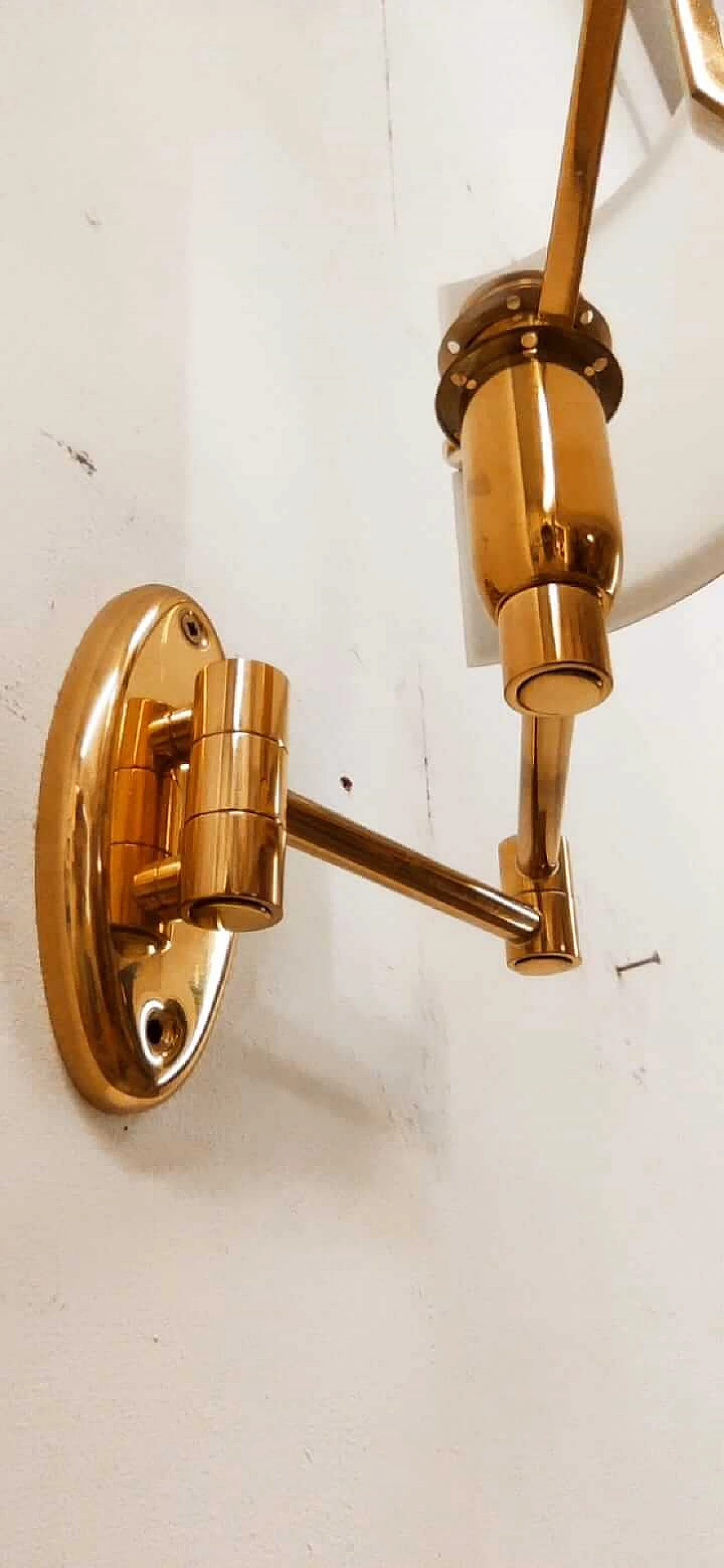 Applique in ottone e ventola in vetro, anni '80 12