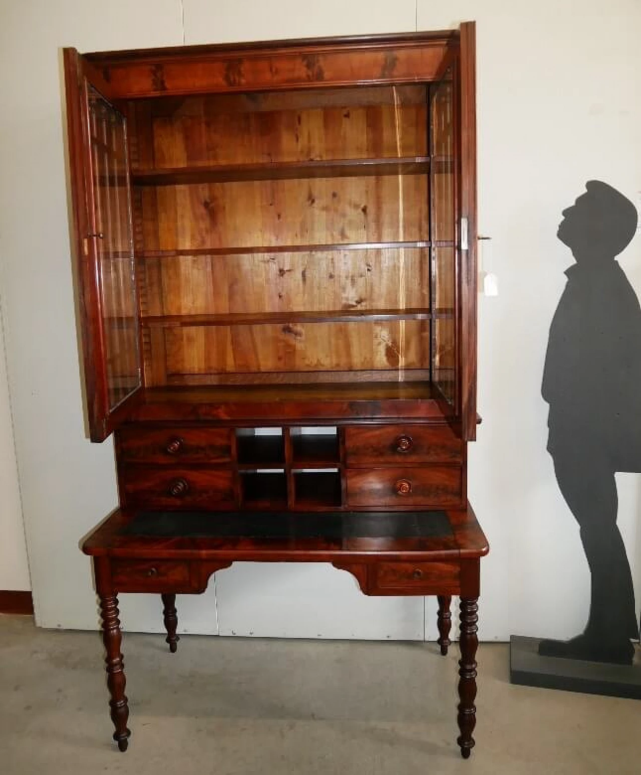 Desk with mahogany feather bookcase, 19th century 11