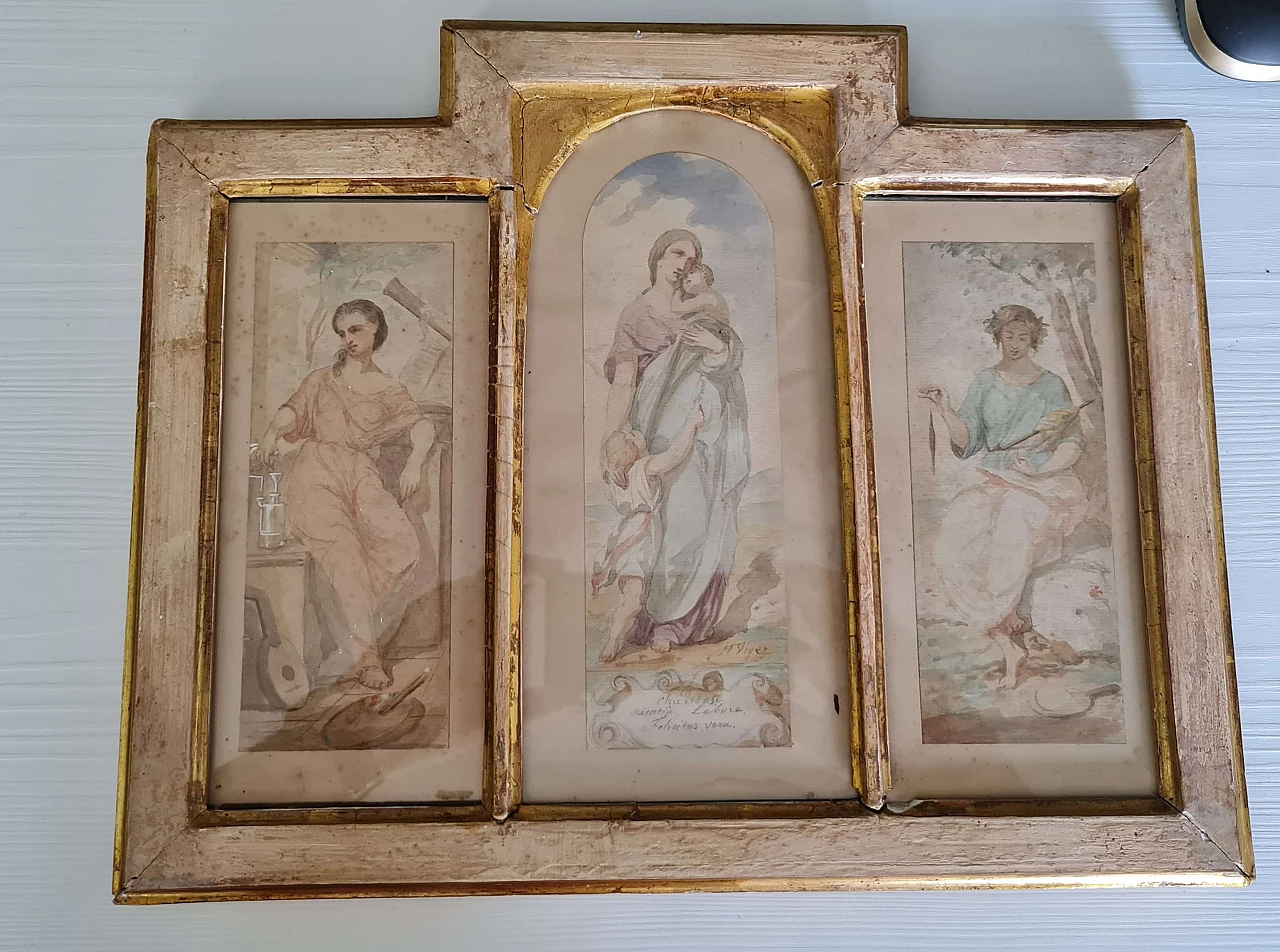 Triptych of watercolours by Viger on laid paper, 19th century 7