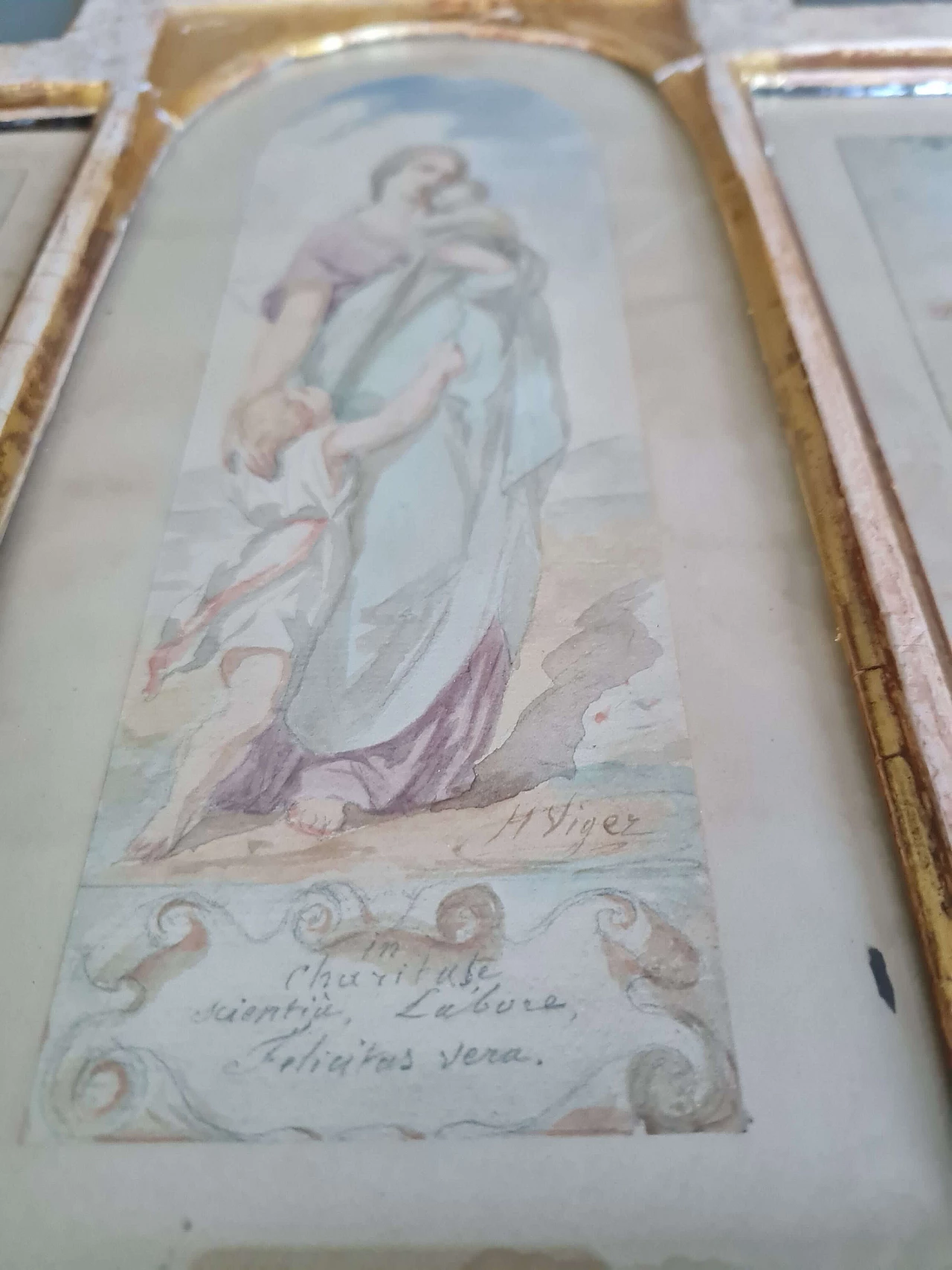 Triptych of watercolours by Viger on laid paper, 19th century 9