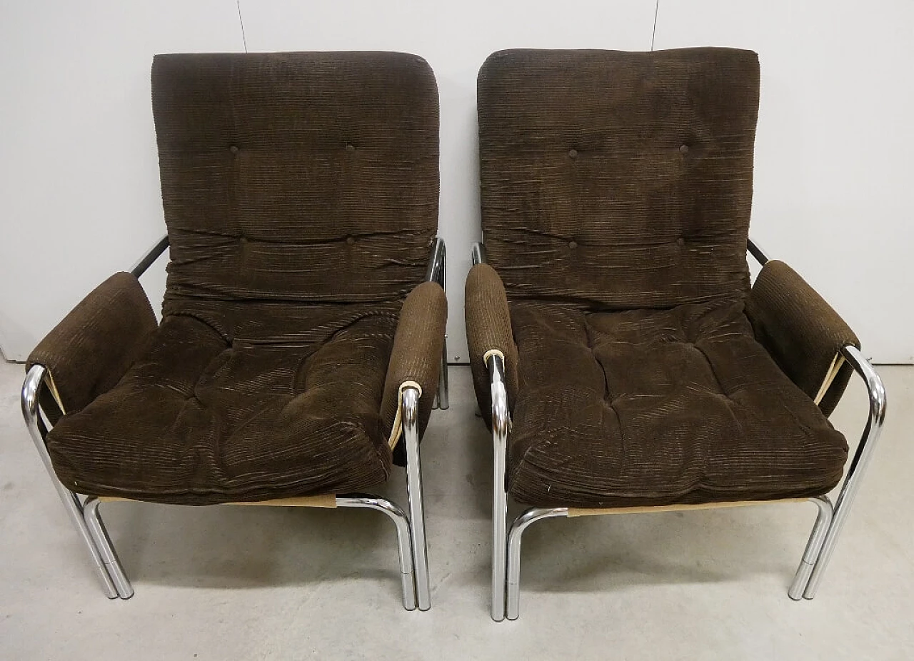 Pair of armchairs with velvet upholstery, 1960s 1