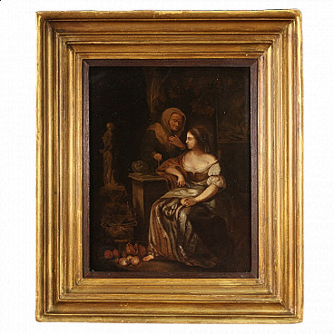 Oil on panel depicting the myth of Vertumnus and Pomona, 17th century
